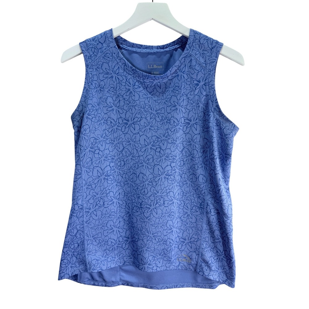 LL Bean Tank Top Womens S Blue Floral Activewear Hiking Athletic Shell 281983